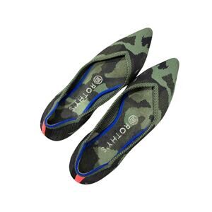 Rothys Shoes Womens Green Slip On Olive Camo Pointed Toe Flat Shoes 6 Ballet